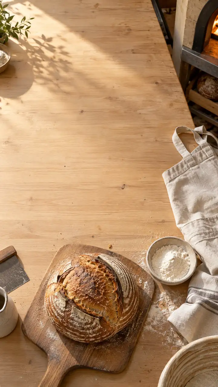 Generated portrait still life at the fictional bakery’s oven counter.